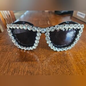 SHEIN Black Sunglasses with Clear Crystal Trim